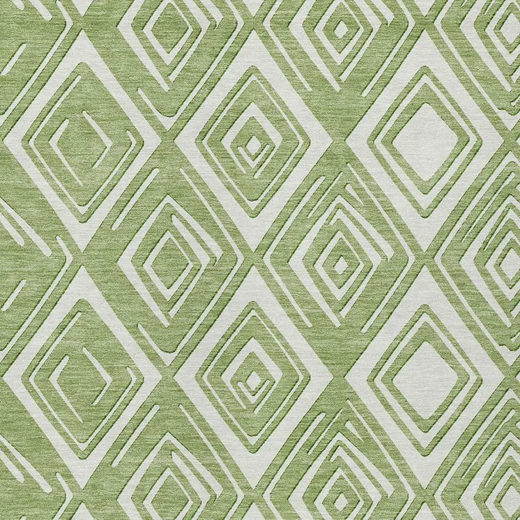 3' X 5' Green And Ivory Geometric Washable Indoor Outdoor Area Rug