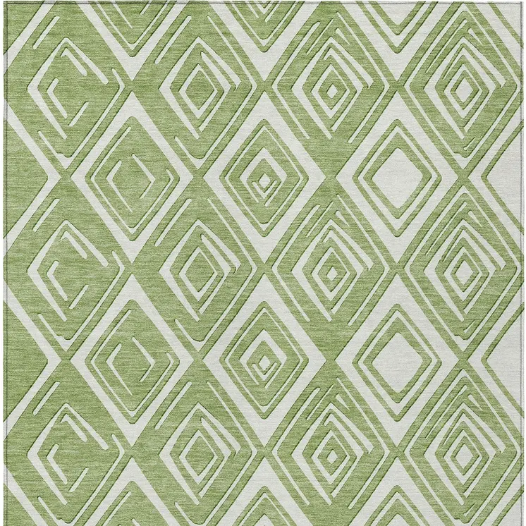 5' X 8' Green And Ivory Geometric Washable Indoor Outdoor Area Rug