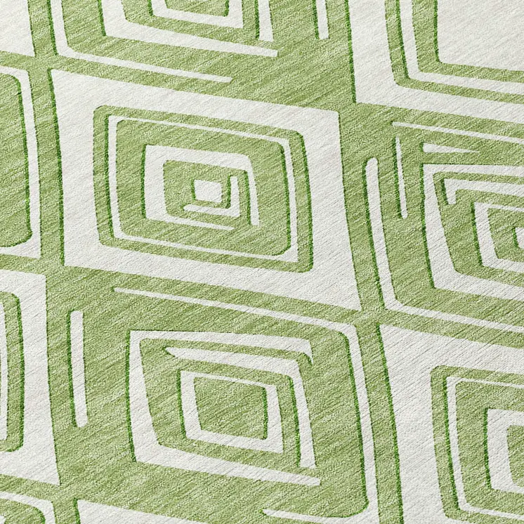 8' Green And Ivory Round Geometric Washable Indoor Outdoor Area Rug