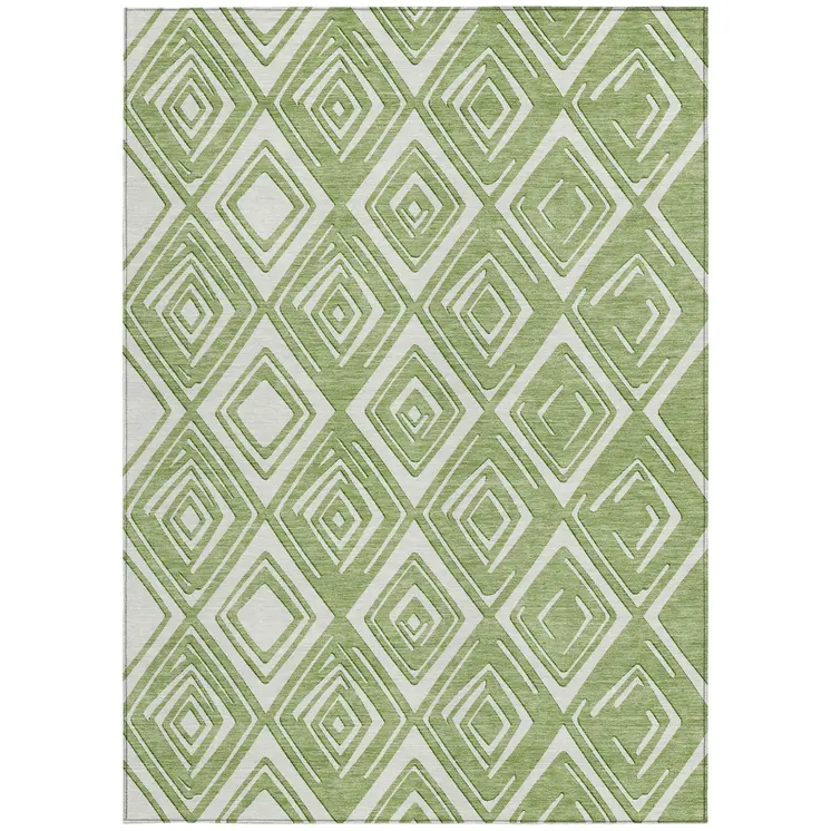 8' X 10' Green And Ivory Geometric Washable Indoor Outdoor Area Rug