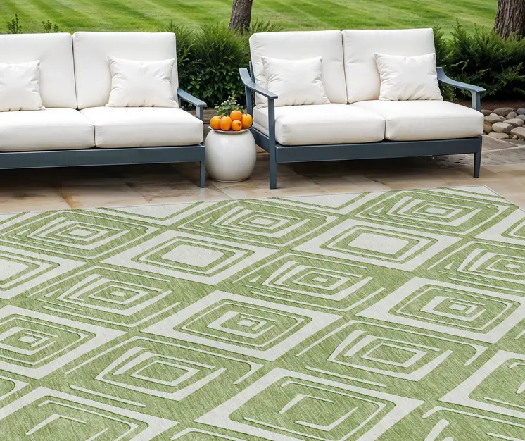 8' X 10' Green And Ivory Geometric Washable Indoor Outdoor Area Rug