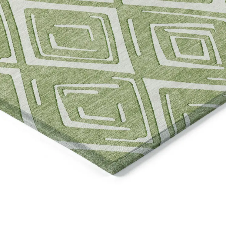 8' X 10' Green And Ivory Geometric Washable Indoor Outdoor Area Rug