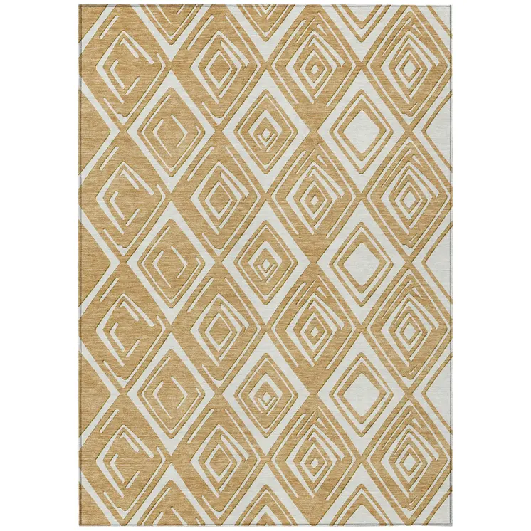 5' X 8' Gold And Ivory Geometric Washable Indoor Outdoor Area Rug