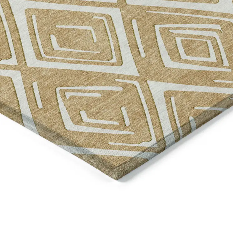 5' X 8' Gold And Ivory Geometric Washable Indoor Outdoor Area Rug