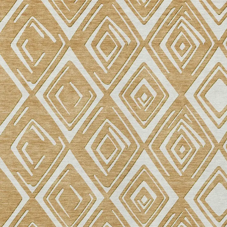 5' X 8' Gold And Ivory Geometric Washable Indoor Outdoor Area Rug