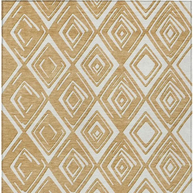 8' X 10' Gold And Ivory Geometric Washable Indoor Outdoor Area Rug