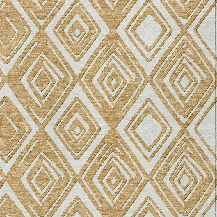 8' X 10' Gold And Ivory Geometric Washable Indoor Outdoor Area Rug