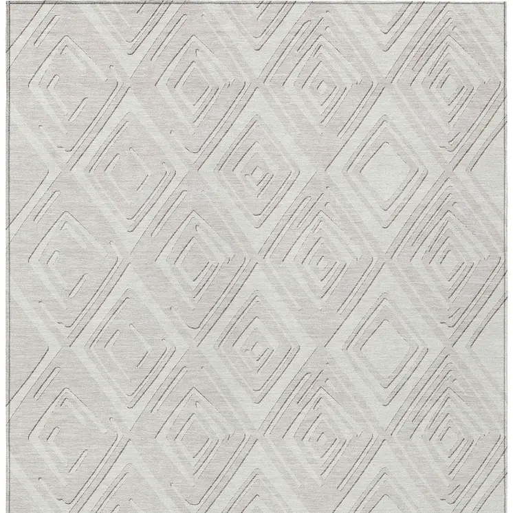 3' X 5' Ivory And Beige Geometric Washable Indoor Outdoor Area Rug