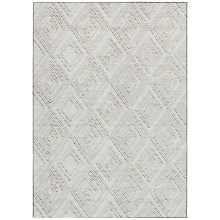 9' X 12' Ivory And Beige Geometric Washable Indoor Outdoor Area Rug