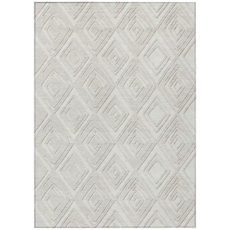 9' X 12' Ivory And Beige Geometric Washable Indoor Outdoor Area Rug