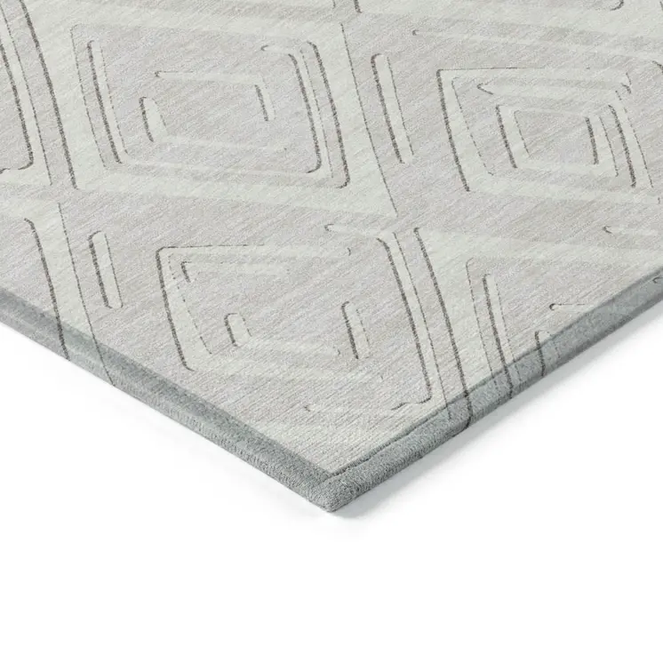 9' X 12' Ivory And Beige Geometric Washable Indoor Outdoor Area Rug