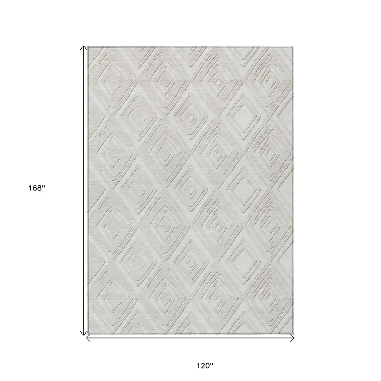 10' X 14' Ivory And Beige Geometric Washable Indoor Outdoor Area Rug