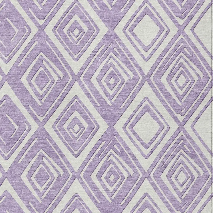 3' X 5' Lavender And Ivory Geometric Washable Indoor Outdoor Area Rug