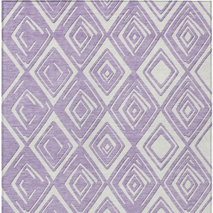 5' X 8' Lavender And Ivory Geometric Washable Indoor Outdoor Area Rug