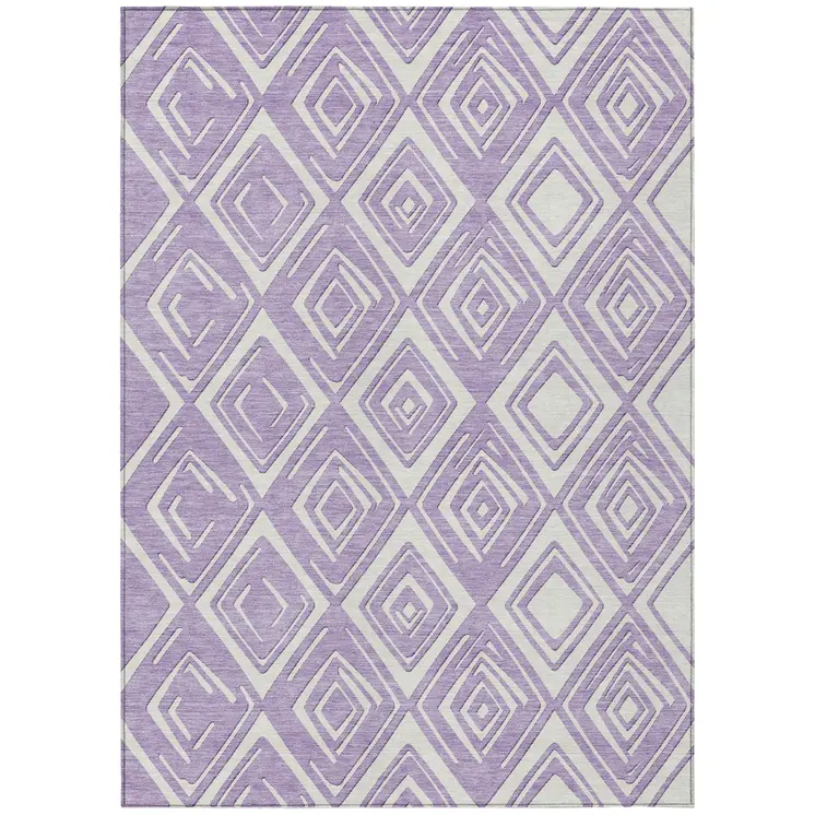 5' X 8' Lavender And Ivory Geometric Washable Indoor Outdoor Area Rug