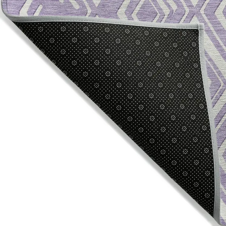 5' X 8' Lavender And Ivory Geometric Washable Indoor Outdoor Area Rug