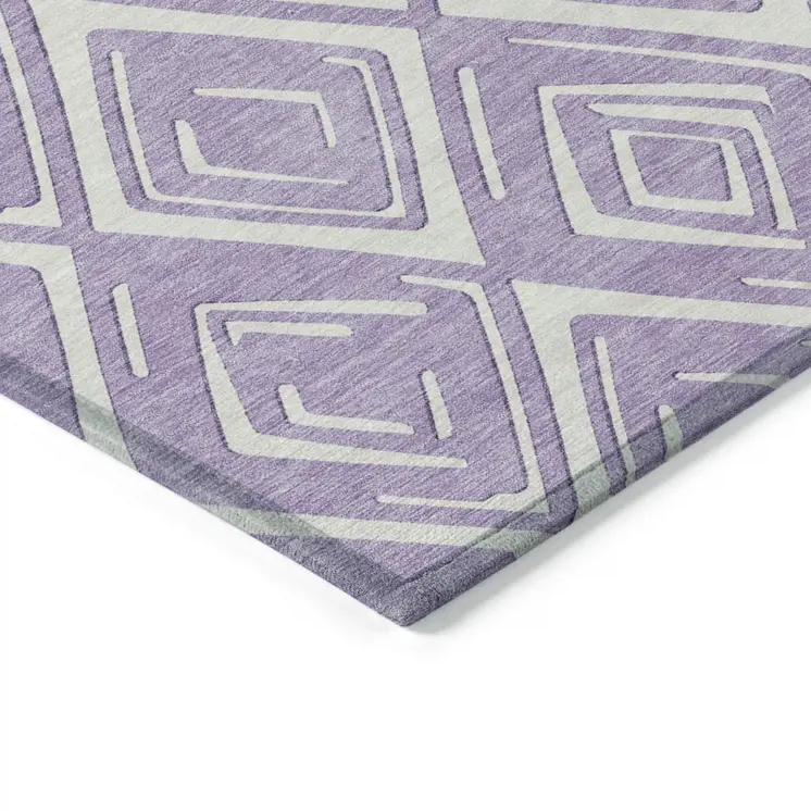 5' X 8' Lavender And Ivory Geometric Washable Indoor Outdoor Area Rug