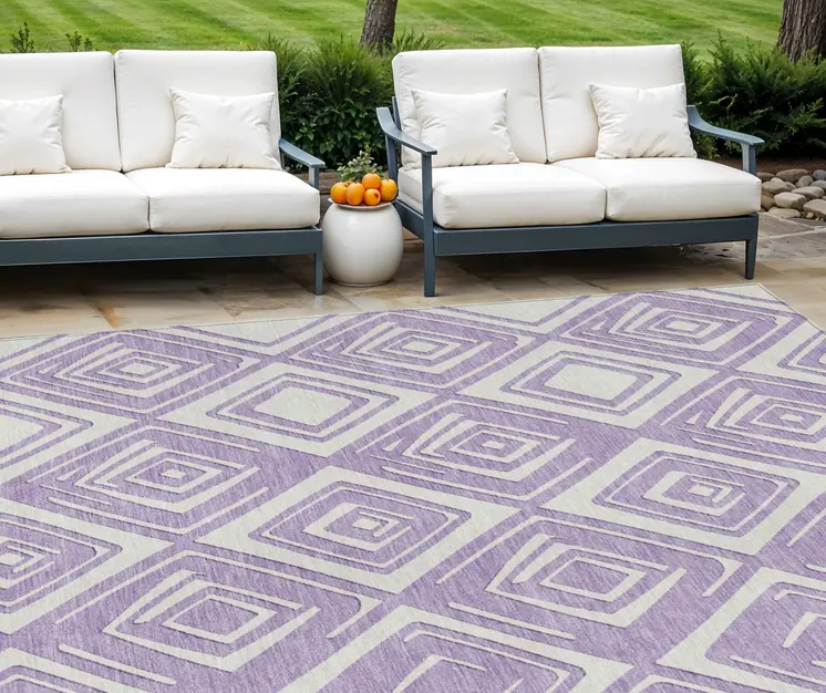 8' X 10' Lavender And Ivory Geometric Washable Indoor Outdoor Area Rug