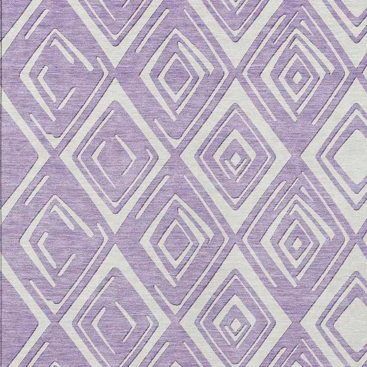 8' X 10' Lavender And Ivory Geometric Washable Indoor Outdoor Area Rug