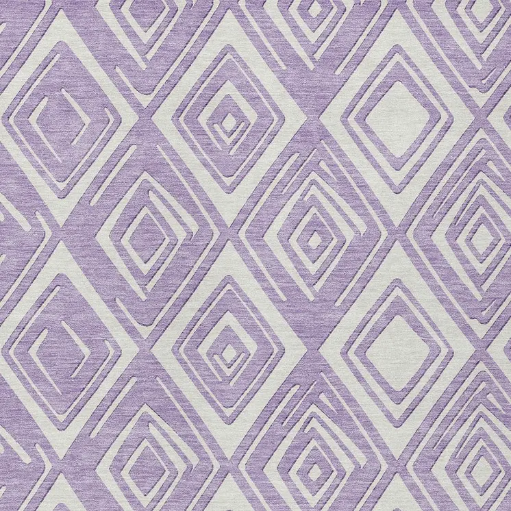 9' X 12' Lavender And Ivory Geometric Washable Indoor Outdoor Area Rug