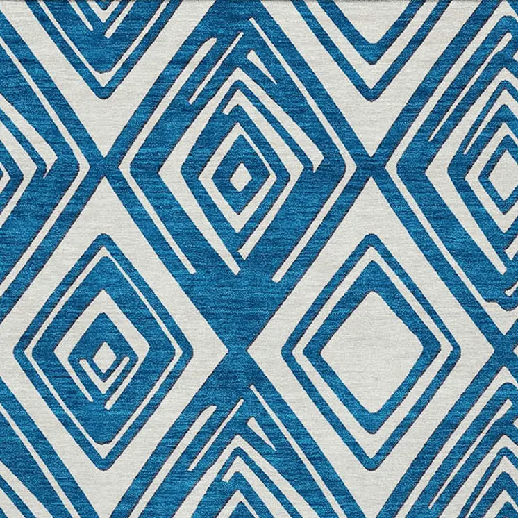 8' X 10' Navy Blue And Ivory Geometric Washable Indoor Outdoor Area Rug