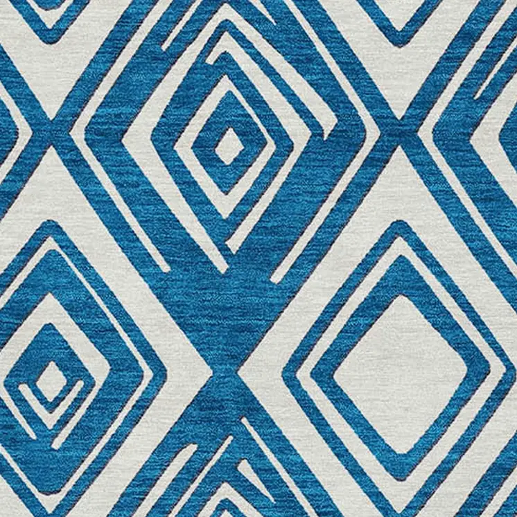 8' X 10' Navy Blue And Ivory Geometric Washable Indoor Outdoor Area Rug