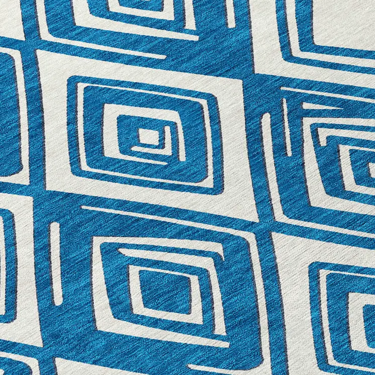 8' X 10' Navy Blue And Ivory Geometric Washable Indoor Outdoor Area Rug