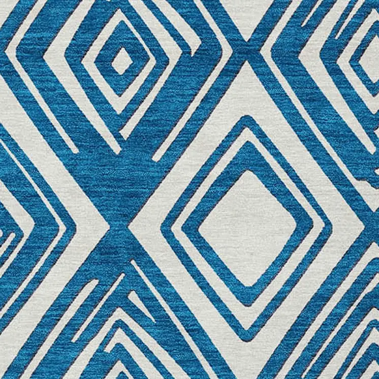 9' X 12' Navy Blue And Ivory Geometric Washable Indoor Outdoor Area Rug
