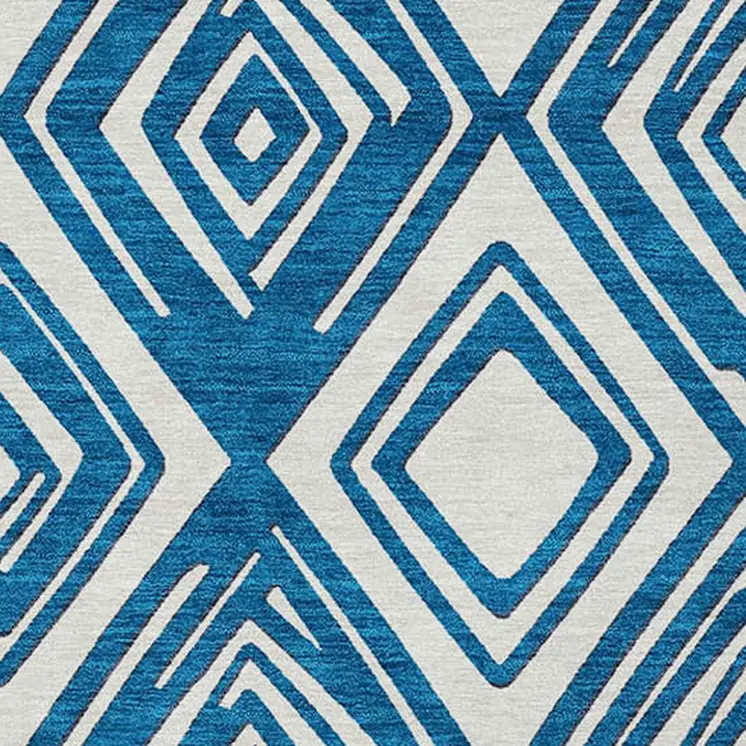 10' X 14' Navy Blue And Ivory Geometric Washable Indoor Outdoor Area Rug