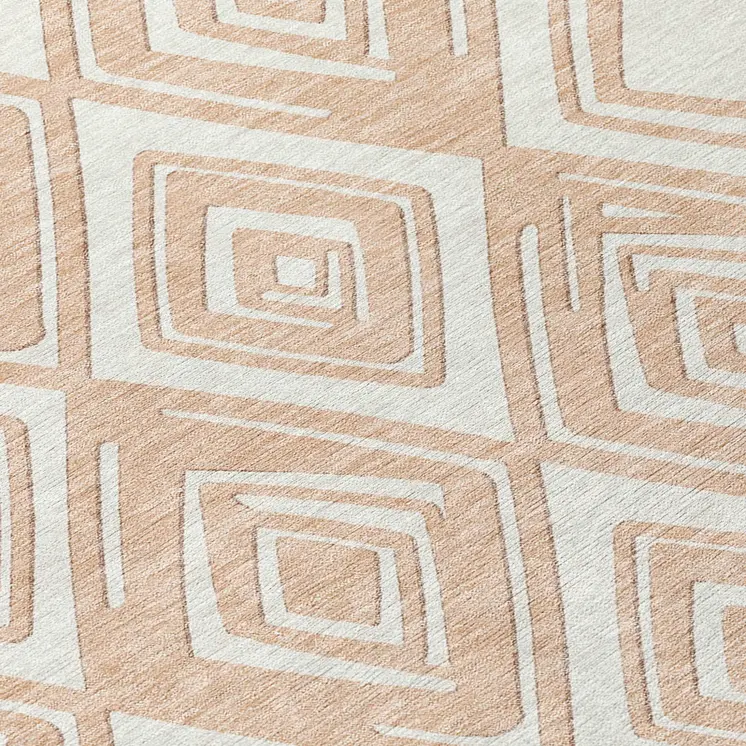 8' Peach And Ivory Round Geometric Washable Indoor Outdoor Area Rug