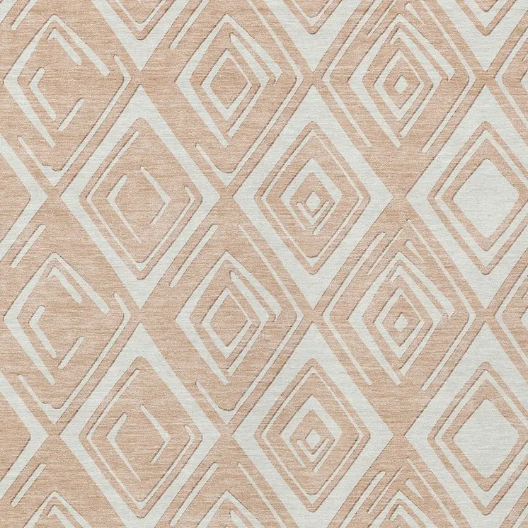 8' X 10' Peach And Ivory Geometric Washable Indoor Outdoor Area Rug