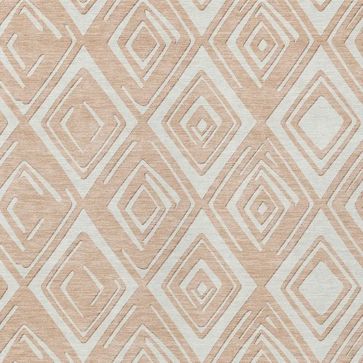 9' X 12' Peach And Ivory Geometric Washable Indoor Outdoor Area Rug