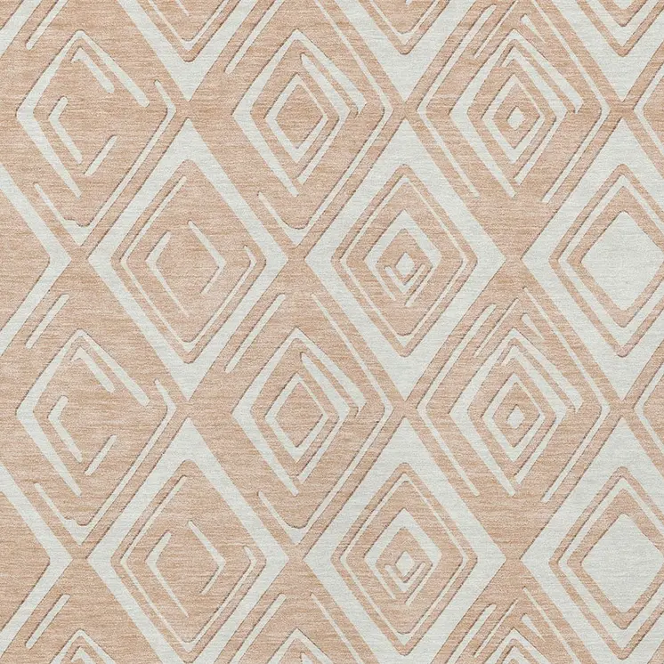 10' X 14' Peach And Ivory Geometric Washable Indoor Outdoor Area Rug
