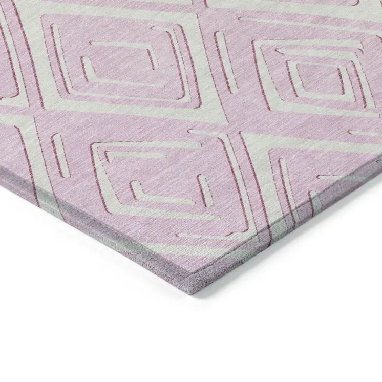 5' X 8' Pink And Ivory Geometric Washable Indoor Outdoor Area Rug