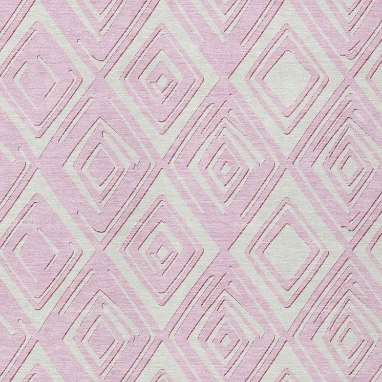 5' X 8' Pink And Ivory Geometric Washable Indoor Outdoor Area Rug