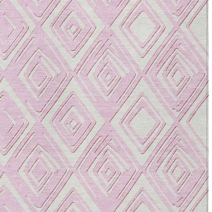 9' X 12' Pink And Ivory Geometric Washable Indoor Outdoor Area Rug