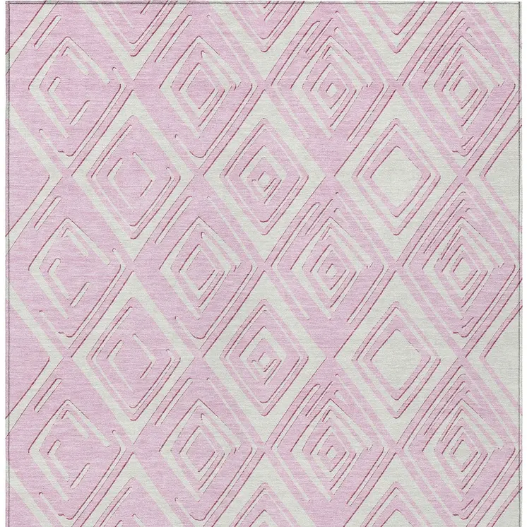 10' X 14' Pink And Ivory Geometric Washable Indoor Outdoor Area Rug