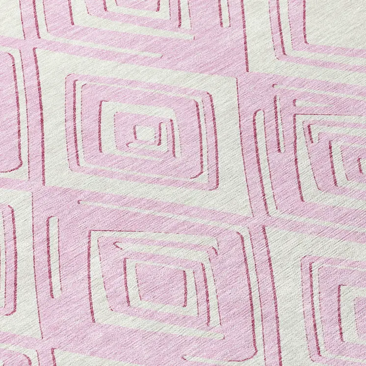 10' X 14' Pink And Ivory Geometric Washable Indoor Outdoor Area Rug