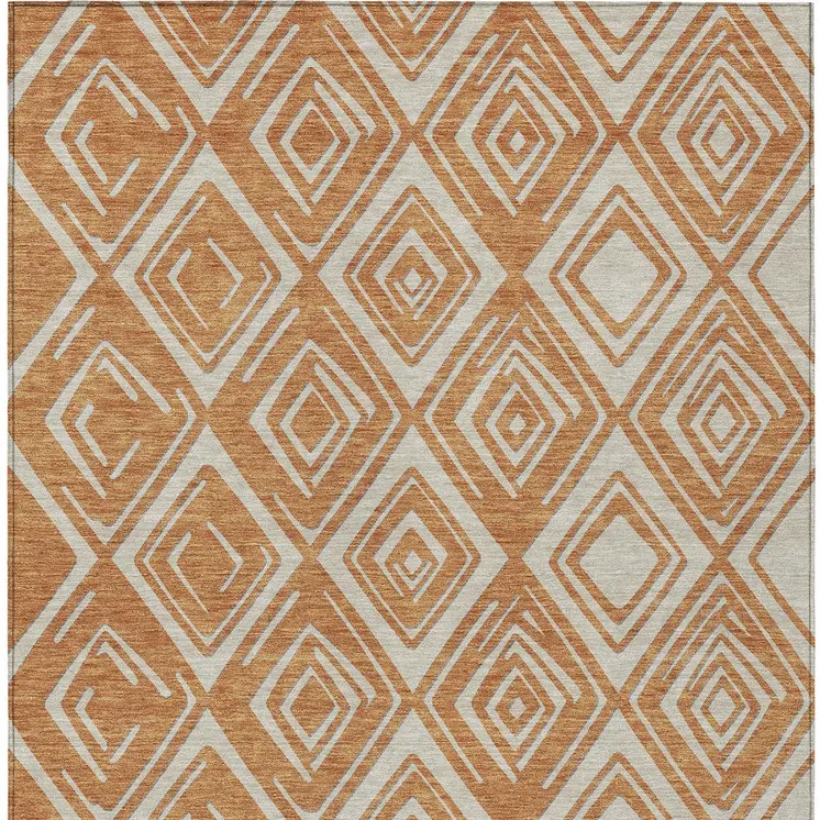 3' X 5' Orange And Ivory Geometric Washable Indoor Outdoor Area Rug