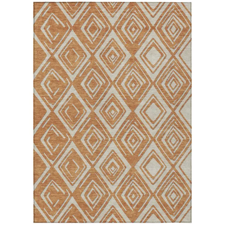 5' X 8' Orange And Ivory Geometric Washable Indoor Outdoor Area Rug