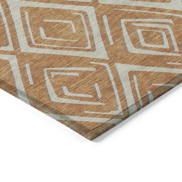 5' X 8' Orange And Ivory Geometric Washable Indoor Outdoor Area Rug