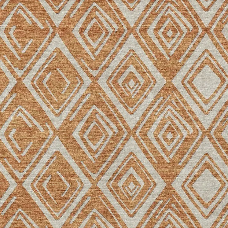 9' X 12' Orange And Ivory Geometric Washable Indoor Outdoor Area Rug