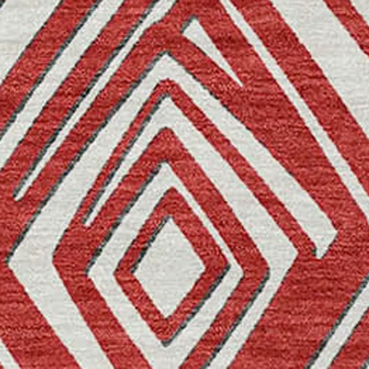 3' X 5' Red And Ivory Geometric Washable Indoor Outdoor Area Rug