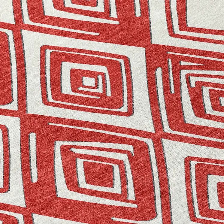 9' X 12' Red And Ivory Geometric Washable Indoor Outdoor Area Rug