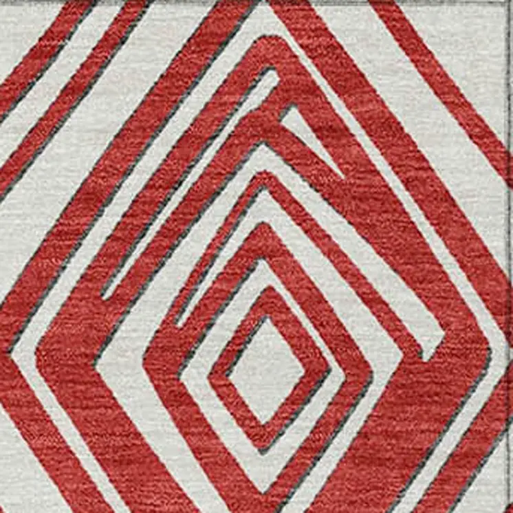 10' X 14' Red And Ivory Geometric Washable Indoor Outdoor Area Rug