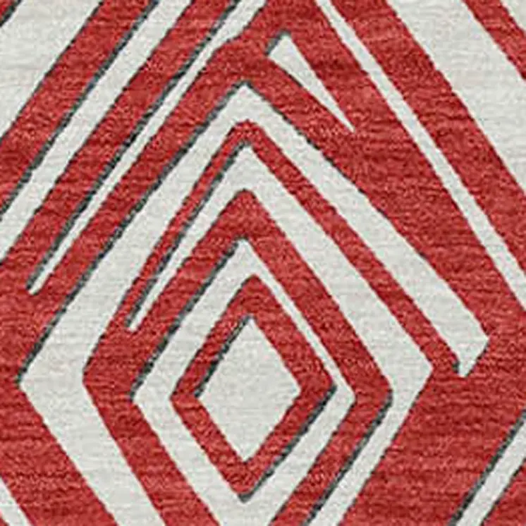 10' X 14' Red And Ivory Geometric Washable Indoor Outdoor Area Rug