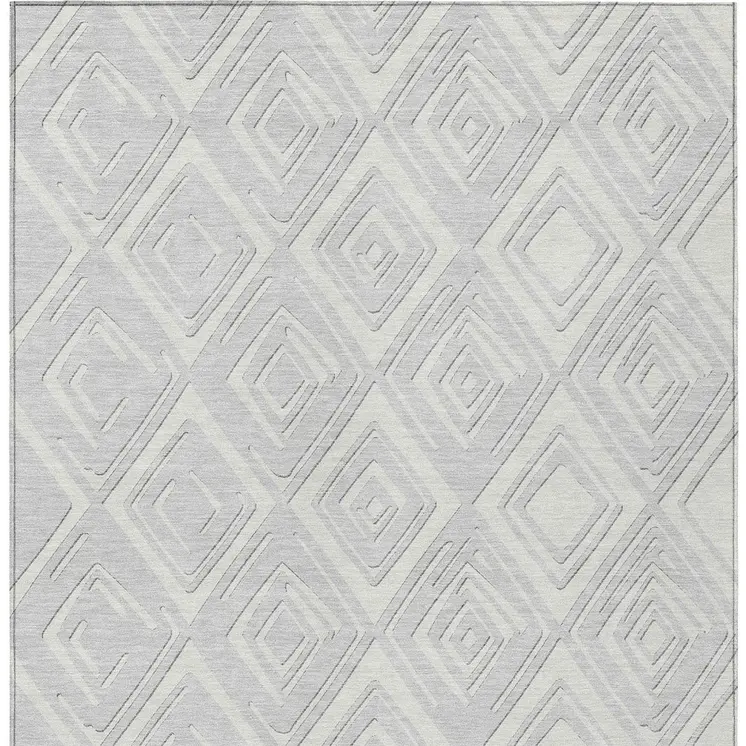 9' X 12' Silver And Ivory Geometric Washable Indoor Outdoor Area Rug