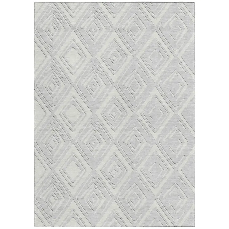 10' X 14' Silver And Ivory Geometric Washable Indoor Outdoor Area Rug