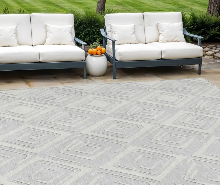 10' X 14' Silver And Ivory Geometric Washable Indoor Outdoor Area Rug