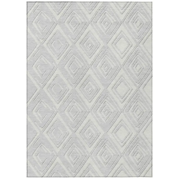 10' X 14' Silver And Ivory Geometric Washable Indoor Outdoor Area Rug